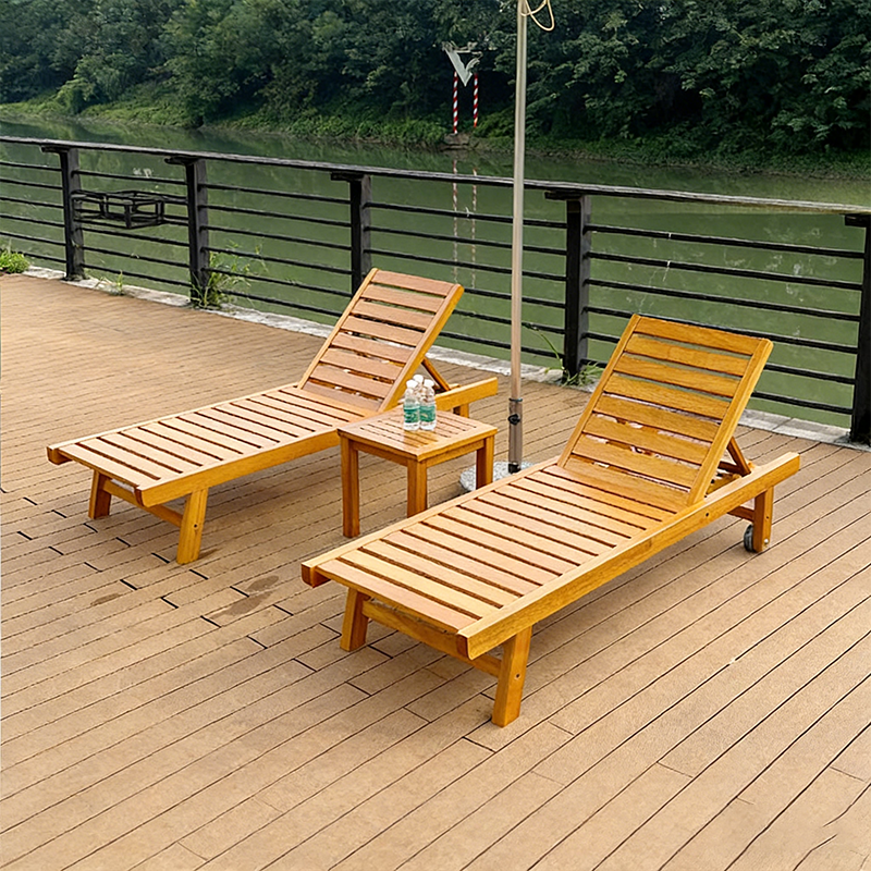 Sleek Modern Minimalist Folding Outdoor Recliner — Rectangular, Curved Solid Tropical Pine Wood