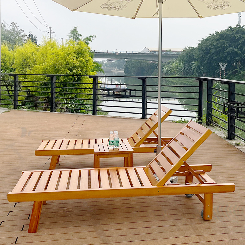 Sleek Modern Minimalist Folding Outdoor Recliner — Rectangular, Curved Solid Tropical Pine Wood