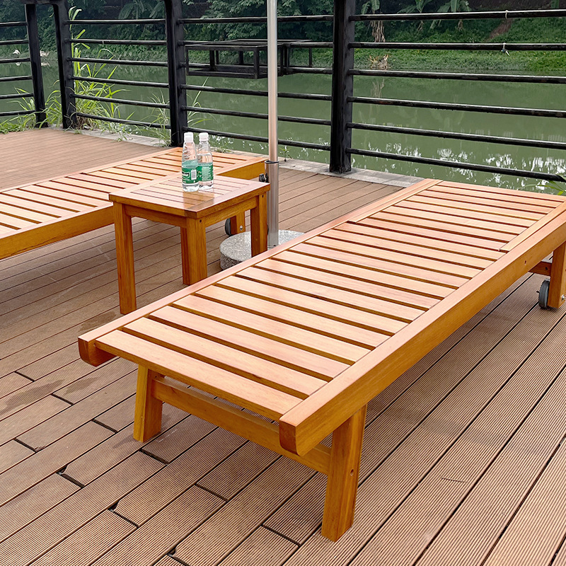 Sleek Modern Minimalist Folding Outdoor Recliner — Rectangular, Curved Solid Tropical Pine Wood