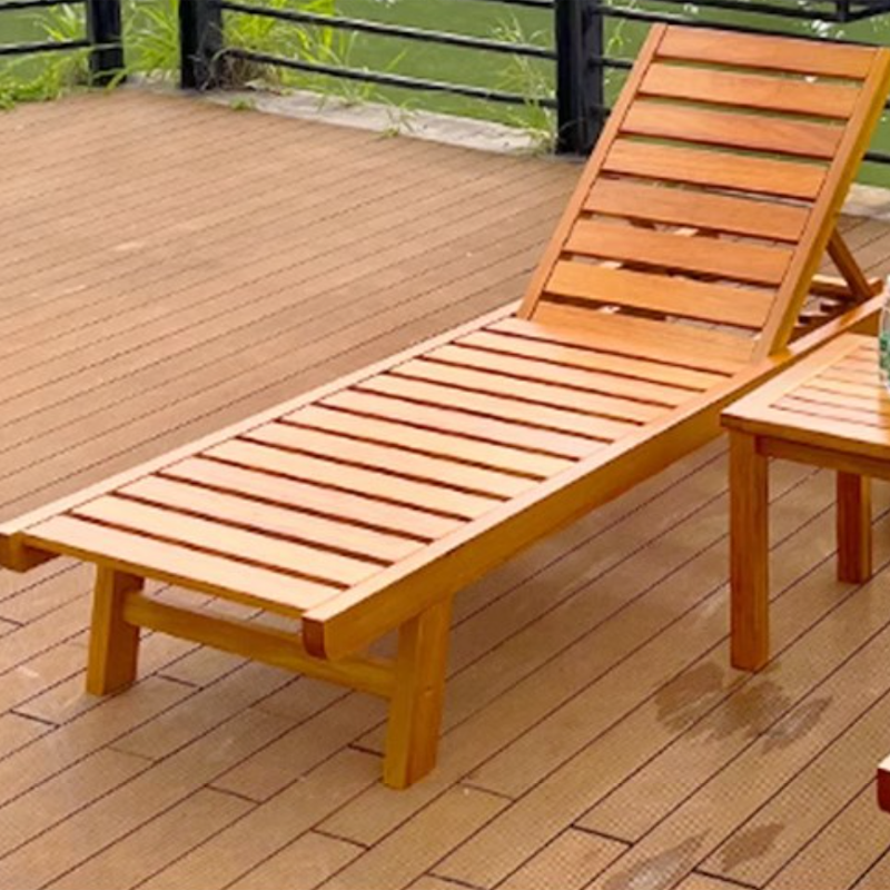 Sleek Modern Minimalist Folding Outdoor Recliner — Rectangular, Curved Solid Tropical Pine Wood