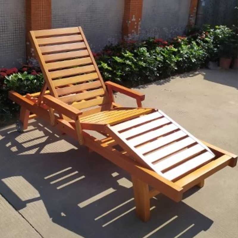 Sleek Modern Minimalist Folding Outdoor Recliner — Rectangular, Curved Solid Tropical Pine Wood