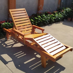 Sleek Modern Minimalist Folding Outdoor Recliner — Rectangular, Curved Solid Tropical Pine Wood