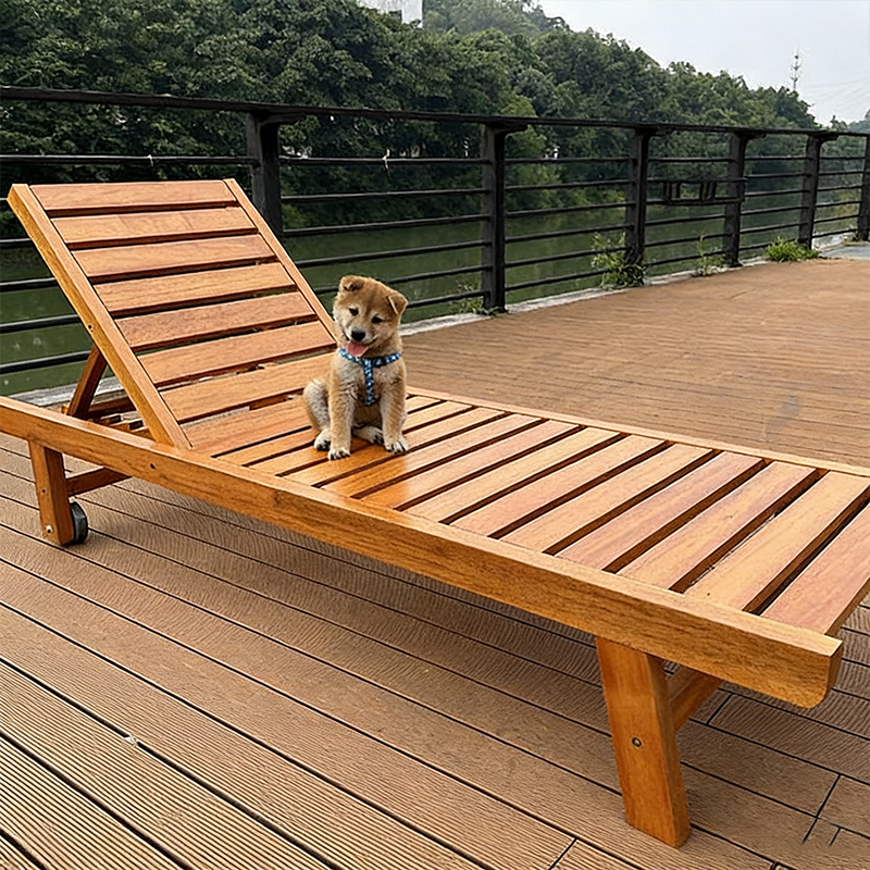Sleek Modern Minimalist Folding Outdoor Recliner — Rectangular, Curved Solid Tropical Pine Wood