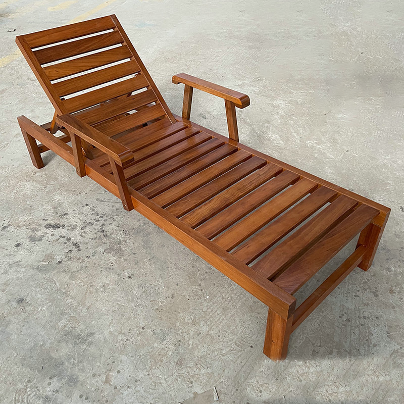 Sleek Modern Minimalist Folding Outdoor Recliner — Rectangular, Curved Solid Tropical Pine Wood
