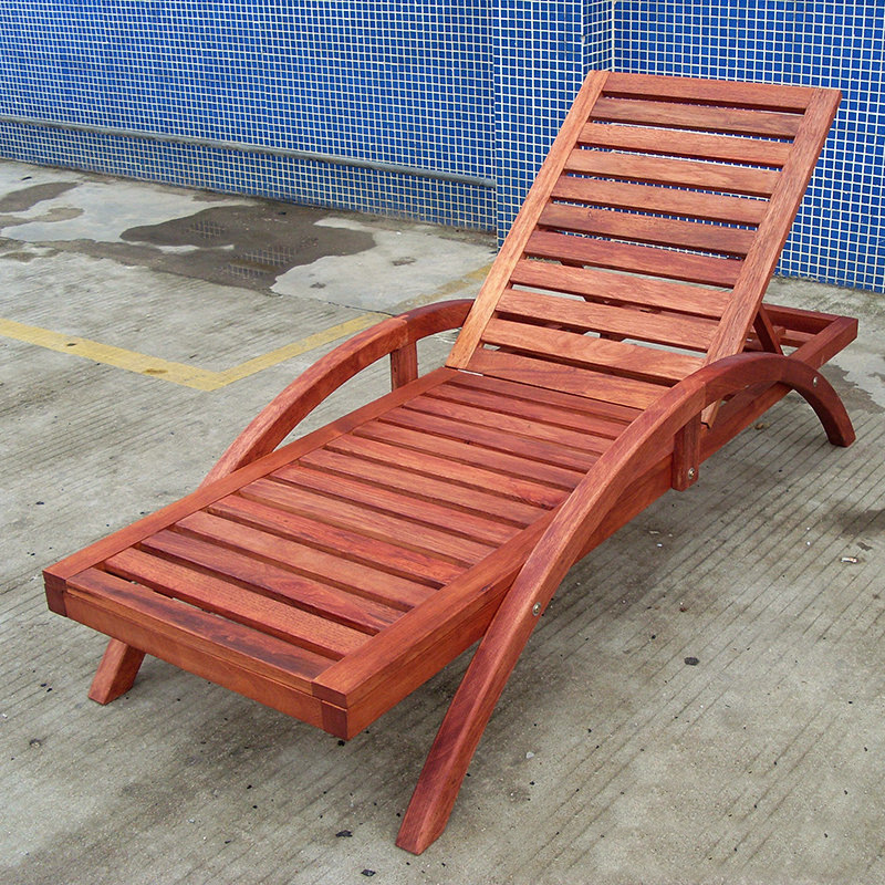 Sleek Modern Minimalist Folding Outdoor Recliner — Rectangular, Curved Solid Tropical Pine Wood