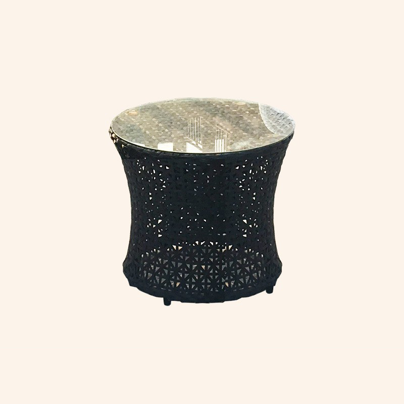 Mesa de centro cilíndrica curva, minimalista moderna en hierro, aluminio y vidrio con acabado de PE para uso en exteriores