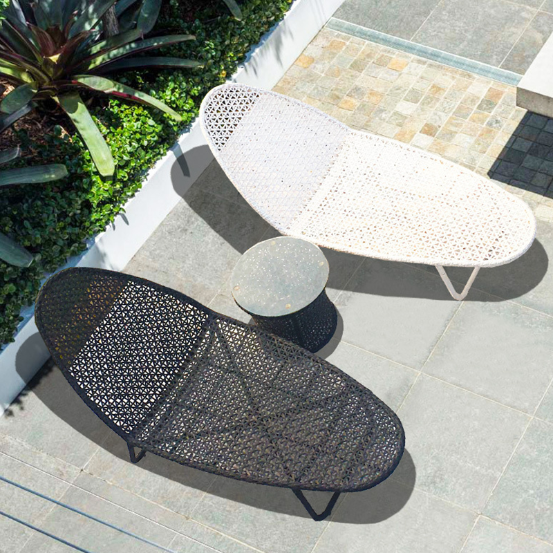 Modern Minimalist Curved Cylindrical Coffee Table in Iron, Aluminum & Glass with PE Finish for Outdoor Use