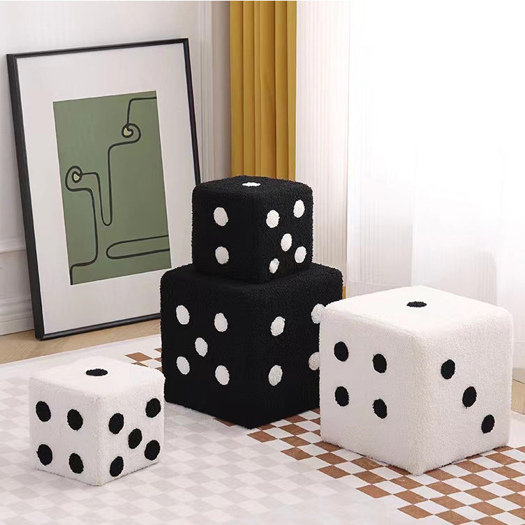 Modern Sherpa Fleece Cube Stool - Solid Wood, Dice-Shaped Low Seat with Non-Slip Pads for Bedroom & Living Room