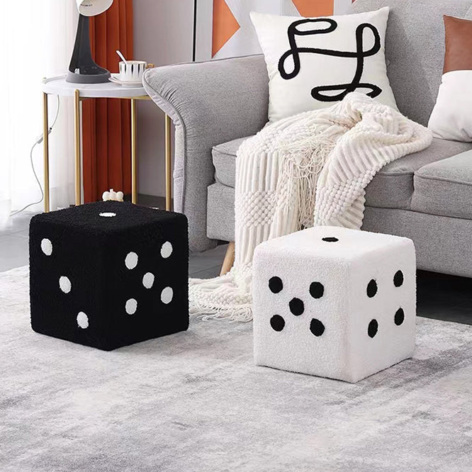 Modern Sherpa Fleece Cube Stool - Solid Wood, Dice-Shaped Low Seat with Non-Slip Pads for Bedroom & Living Room