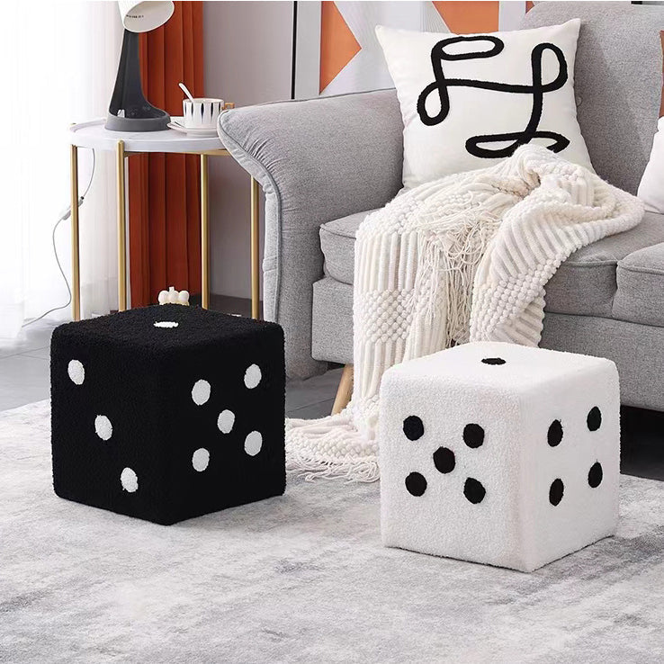 Modern Sherpa Fleece Cube Stool - Solid Wood, Dice-Shaped Low Seat with Non-Slip Pads for Bedroom & Living Room