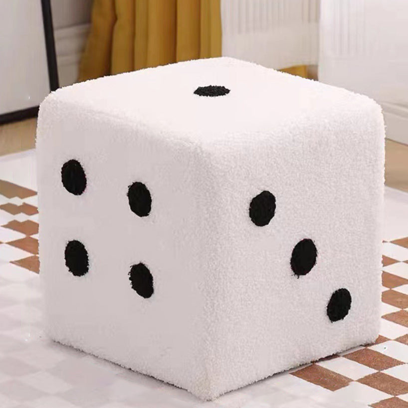 Modern Sherpa Fleece Cube Stool - Solid Wood, Dice-Shaped Low Seat with Non-Slip Pads for Bedroom & Living Room