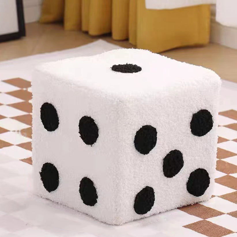 Modern Sherpa Fleece Cube Stool - Solid Wood, Dice-Shaped Low Seat with Non-Slip Pads for Bedroom & Living Room