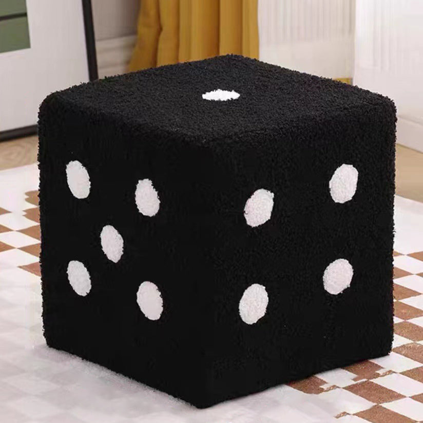 Modern Sherpa Fleece Cube Stool - Solid Wood, Dice-Shaped Low Seat with Non-Slip Pads for Bedroom & Living Room