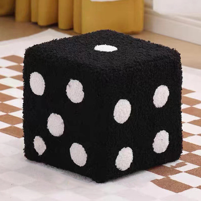 Modern Sherpa Fleece Cube Stool - Solid Wood, Dice-Shaped Low Seat with Non-Slip Pads for Bedroom & Living Room