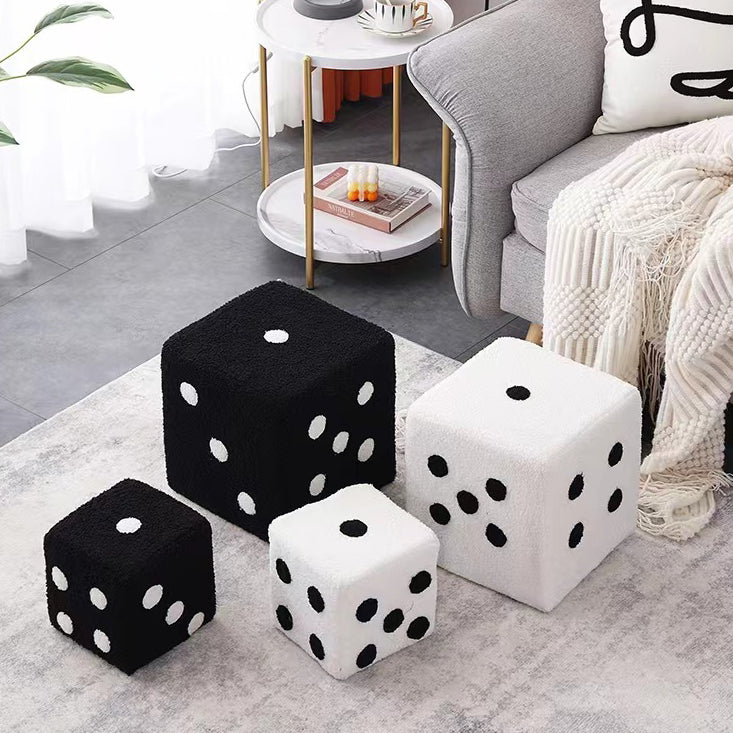 Modern Sherpa Fleece Cube Stool - Solid Wood, Dice-Shaped Low Seat with Non-Slip Pads for Bedroom & Living Room