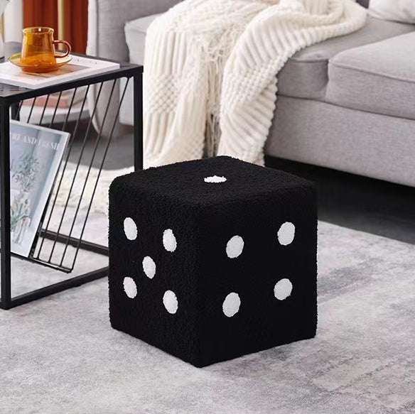 Modern Sherpa Fleece Cube Stool - Solid Wood, Dice-Shaped Low Seat with Non-Slip Pads for Bedroom & Living Room