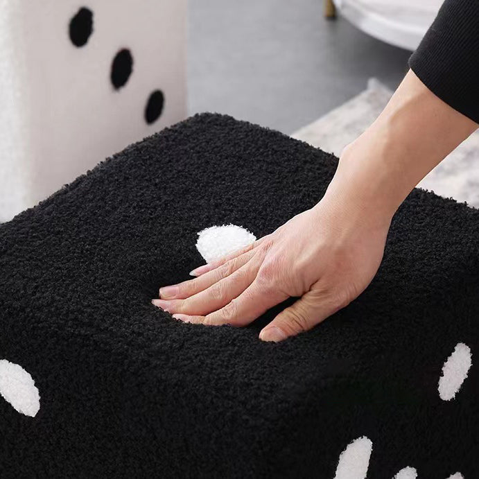 Modern Sherpa Fleece Cube Stool - Solid Wood, Dice-Shaped Low Seat with Non-Slip Pads for Bedroom & Living Room