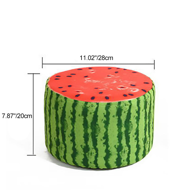 Fruit-Inspired Cylindrical Stool in Fabric & Solid Wood — Low Profile with Removable Cover for Bedroom or Living Room