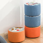 Fruit-Inspired Cylindrical Stool in Fabric & Solid Wood — Low Profile with Removable Cover for Bedroom or Living Room