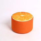 Fruit-Inspired Cylindrical Stool in Fabric & Solid Wood — Low Profile with Removable Cover for Bedroom or Living Room