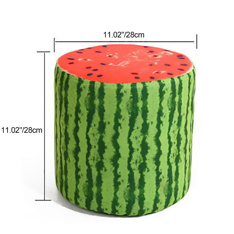 Fruit-Inspired Cylindrical Stool in Fabric & Solid Wood — Low Profile with Removable Cover for Bedroom or Living Room
