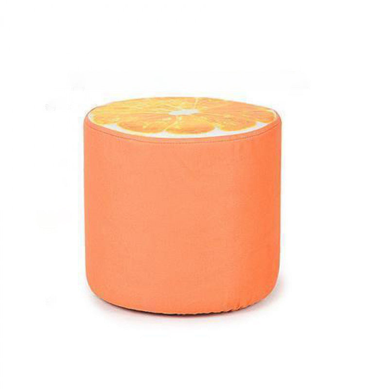 Fruit-Inspired Cylindrical Stool in Fabric & Solid Wood — Low Profile with Removable Cover for Bedroom or Living Room