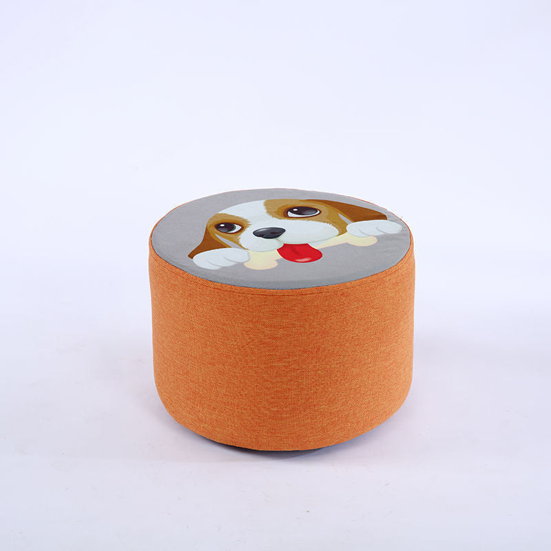 Fruit-Inspired Cylindrical Stool in Fabric & Solid Wood — Low Profile with Removable Cover for Bedroom or Living Room