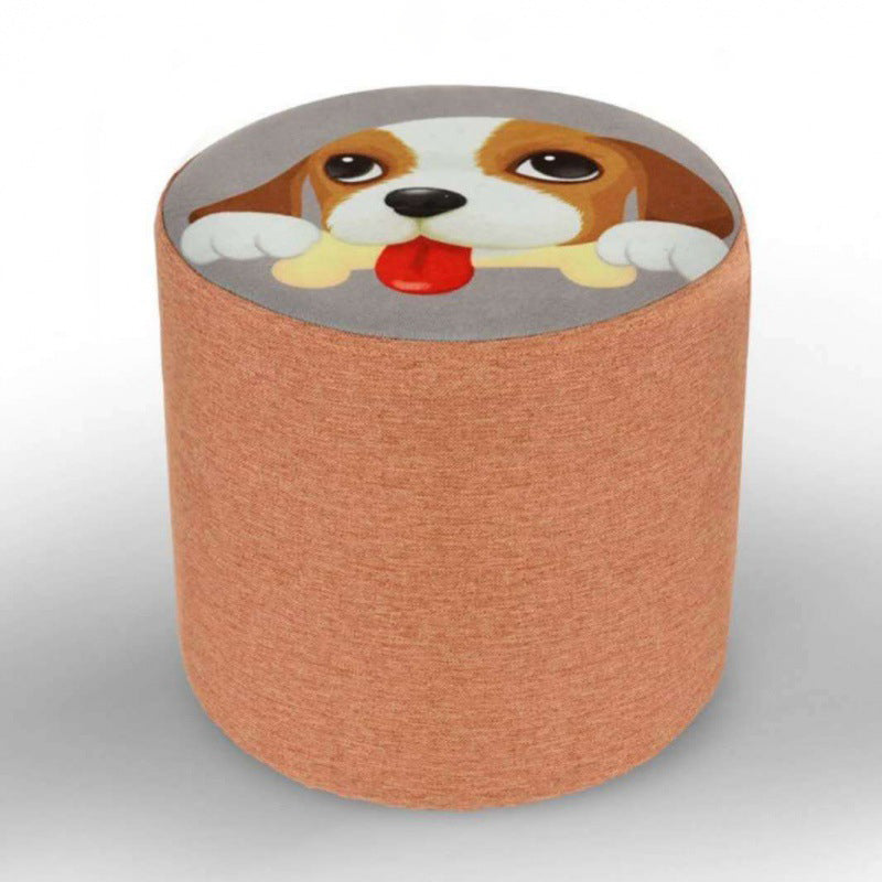 Fruit-Inspired Cylindrical Stool in Fabric & Solid Wood — Low Profile with Removable Cover for Bedroom or Living Room