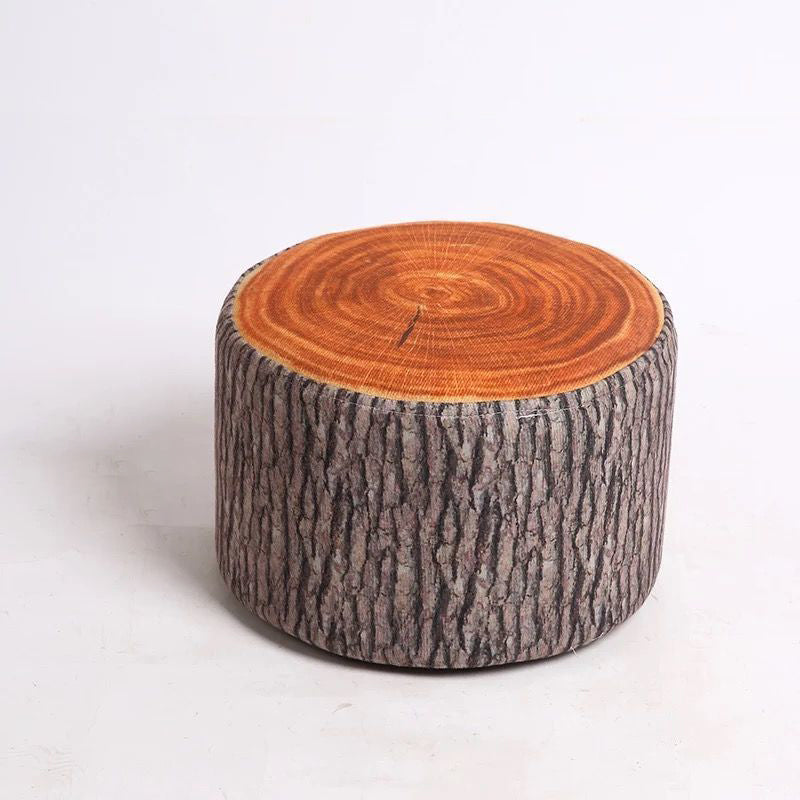 Fruit-Inspired Cylindrical Stool in Fabric & Solid Wood — Low Profile with Removable Cover for Bedroom or Living Room