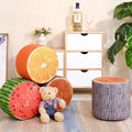 Fruit-Inspired Cylindrical Stool in Fabric & Solid Wood — Low Profile with Removable Cover for Bedroom or Living Room