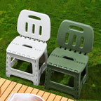 Elegante taburete cuadrado de plástico, moderno y minimalista, con respaldo — Asiento plegable y portátil para sala de estar