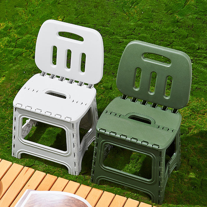 Elegante taburete cuadrado de plástico, moderno y minimalista, con respaldo — Asiento plegable y portátil para sala de estar