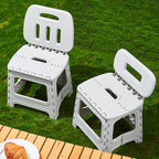 Elegante taburete cuadrado de plástico, moderno y minimalista, con respaldo — Asiento plegable y portátil para sala de estar