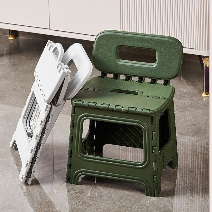 Sleek Modern Minimalist Square Plastic Stool with Backrest — Foldable & Portable Living Room Seating
