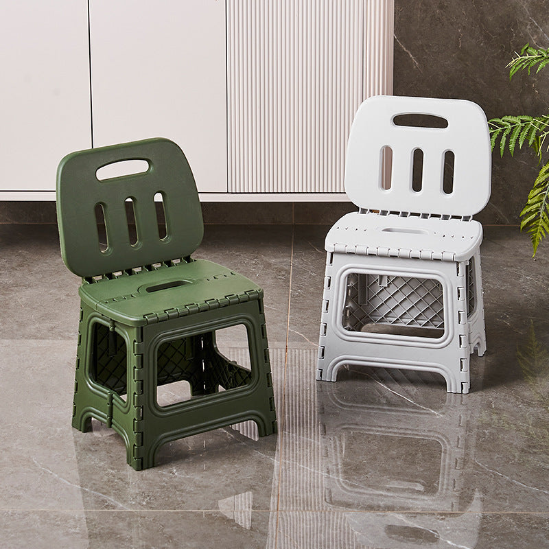 Sleek Modern Minimalist Square Plastic Stool with Backrest — Foldable & Portable Living Room Seating