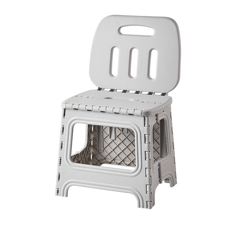 Elegante taburete cuadrado de plástico, moderno y minimalista, con respaldo — Asiento plegable y portátil para sala de estar