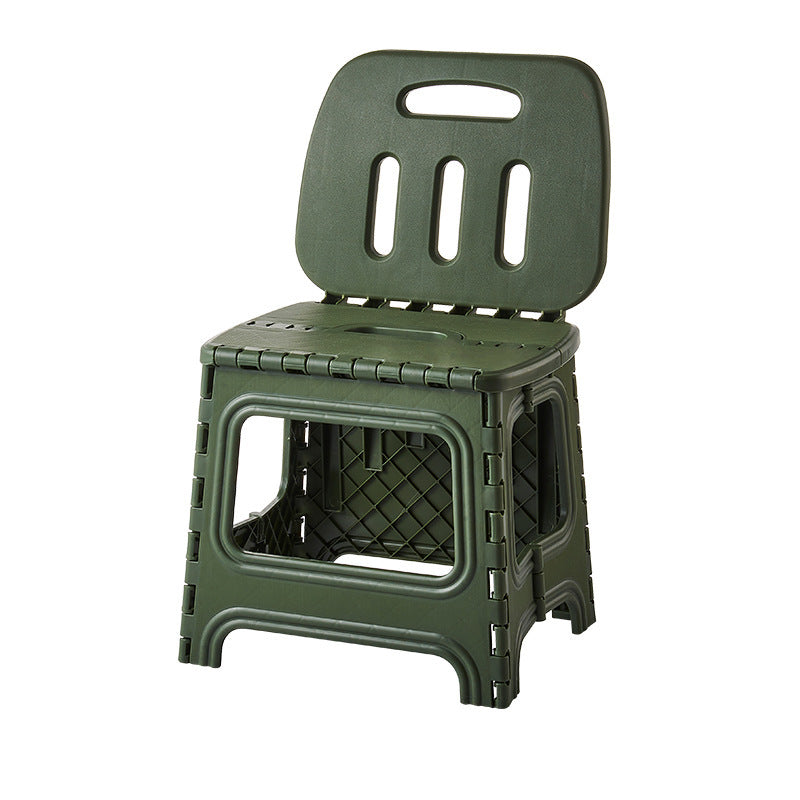 Elegante taburete cuadrado de plástico, moderno y minimalista, con respaldo — Asiento plegable y portátil para sala de estar