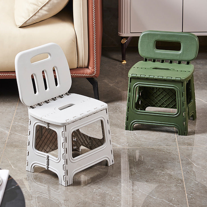 Elegante taburete cuadrado de plástico, moderno y minimalista, con respaldo — Asiento plegable y portátil para sala de estar