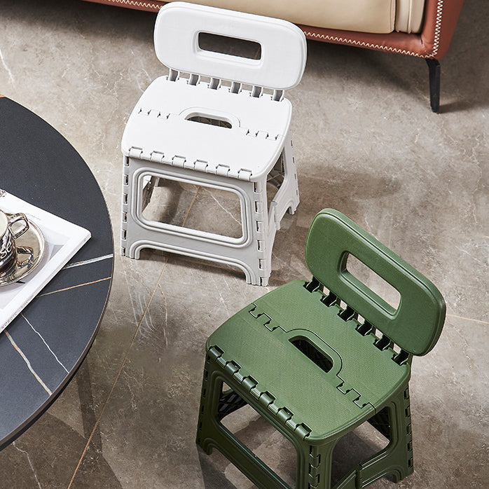 Elegante taburete cuadrado de plástico, moderno y minimalista, con respaldo — Asiento plegable y portátil para sala de estar