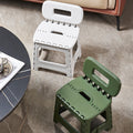 Elegante taburete cuadrado de plástico, moderno y minimalista, con respaldo — Asiento plegable y portátil para sala de estar