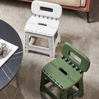 Elegante taburete cuadrado de plástico, moderno y minimalista, con respaldo — Asiento plegable y portátil para sala de estar