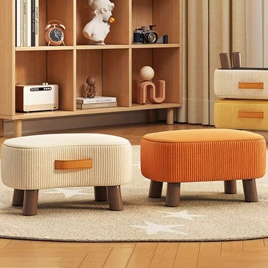 Taburete bajo moderno y minimalista, elegante, de tela y madera maciza, diseño con forma de jabón para sala de estar