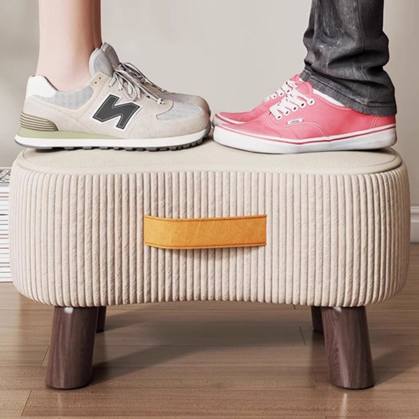Taburete bajo moderno y minimalista, elegante, de tela y madera maciza, diseño con forma de jabón para sala de estar