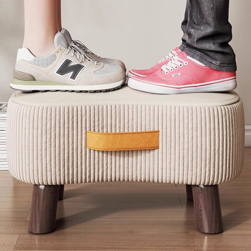 Taburete bajo moderno y minimalista, elegante, de tela y madera maciza, diseño con forma de jabón para sala de estar