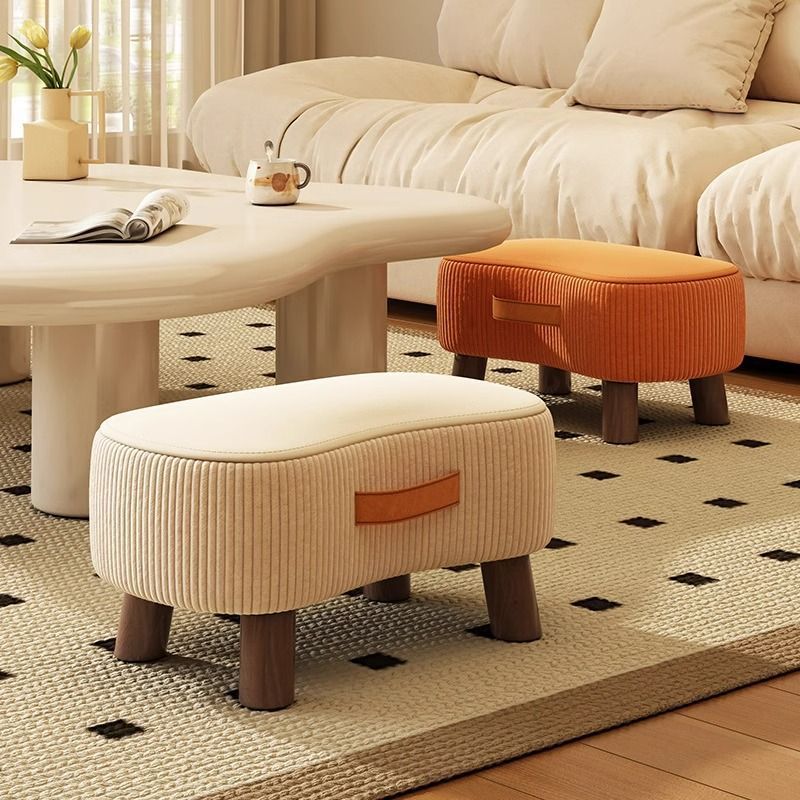 Taburete bajo moderno y minimalista, elegante, de tela y madera maciza, diseño con forma de jabón para sala de estar