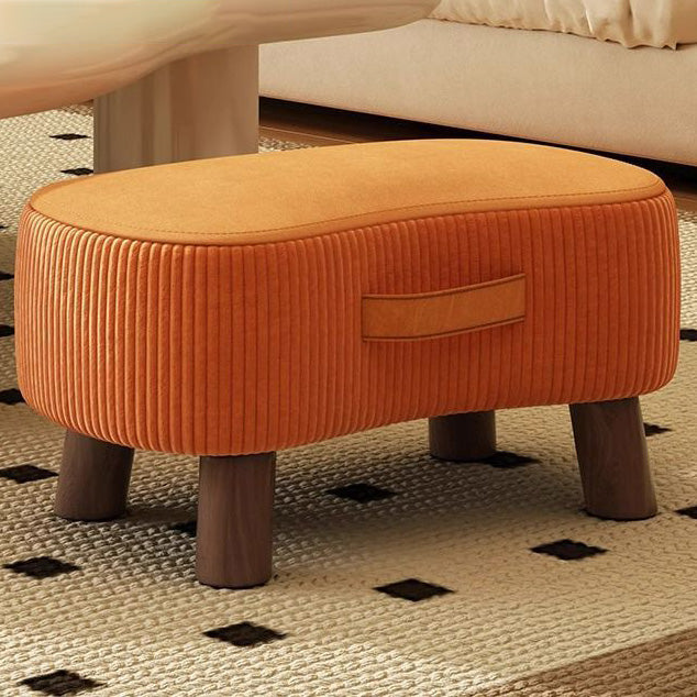 Sleek Modern Minimalist Low Stool in Fabric & Solid Wood, Soap-Shaped Design for Living Room