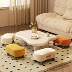 Taburete bajo moderno y minimalista, elegante, de tela y madera maciza, diseño con forma de jabón para sala de estar