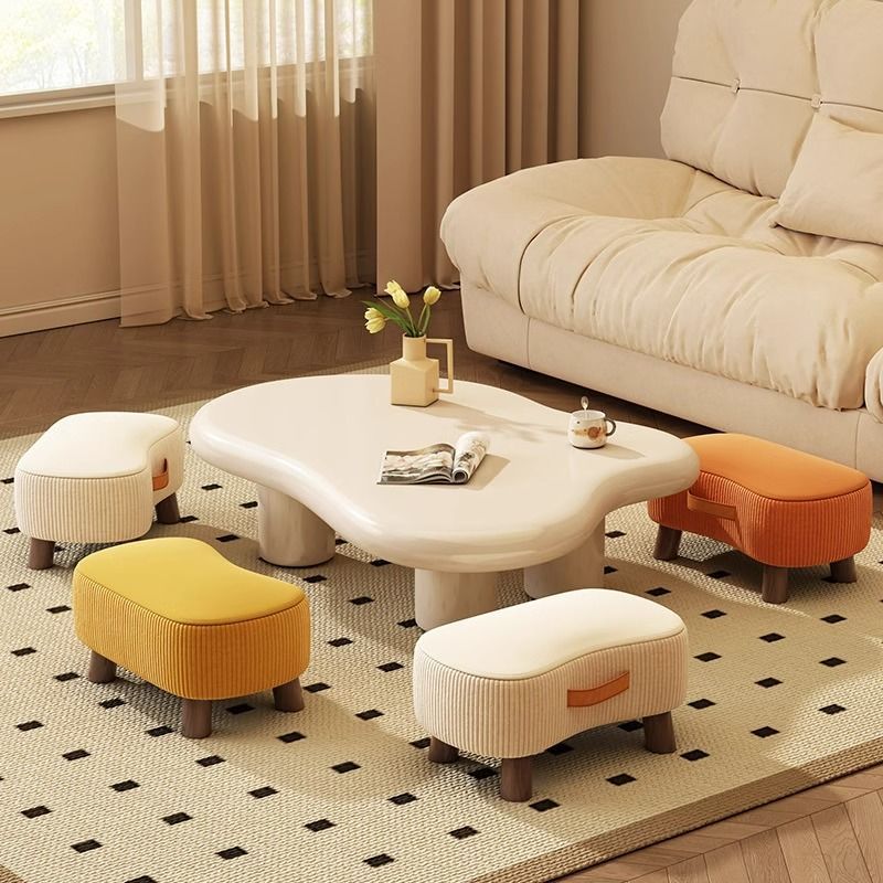 Taburete bajo moderno y minimalista, elegante, de tela y madera maciza, diseño con forma de jabón para sala de estar