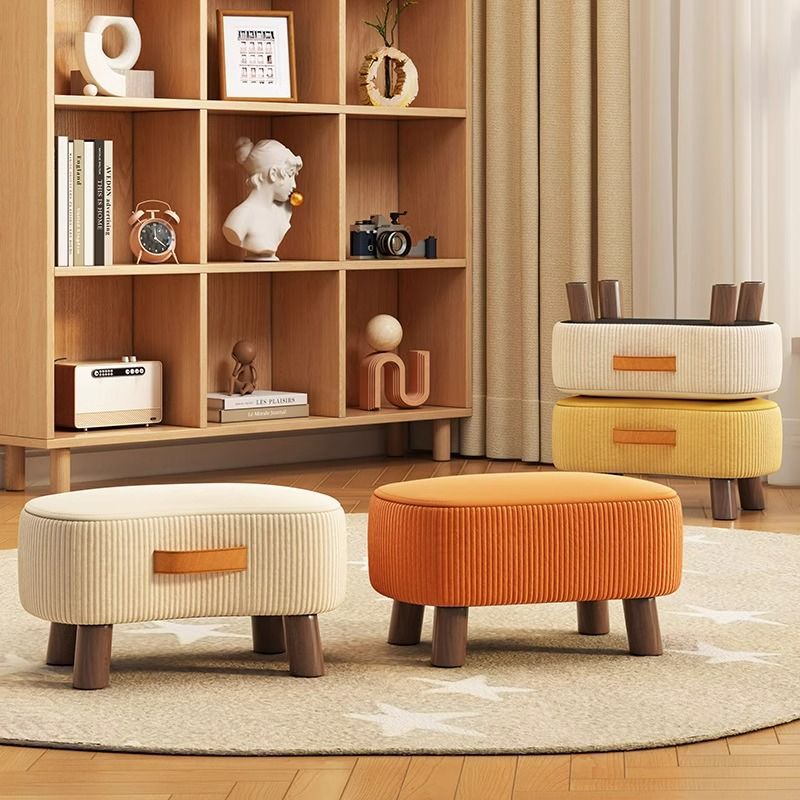 Taburete bajo moderno y minimalista, elegante, de tela y madera maciza, diseño con forma de jabón para sala de estar