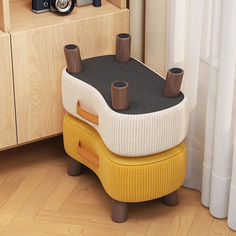 Taburete bajo moderno y minimalista, elegante, de tela y madera maciza, diseño con forma de jabón para sala de estar